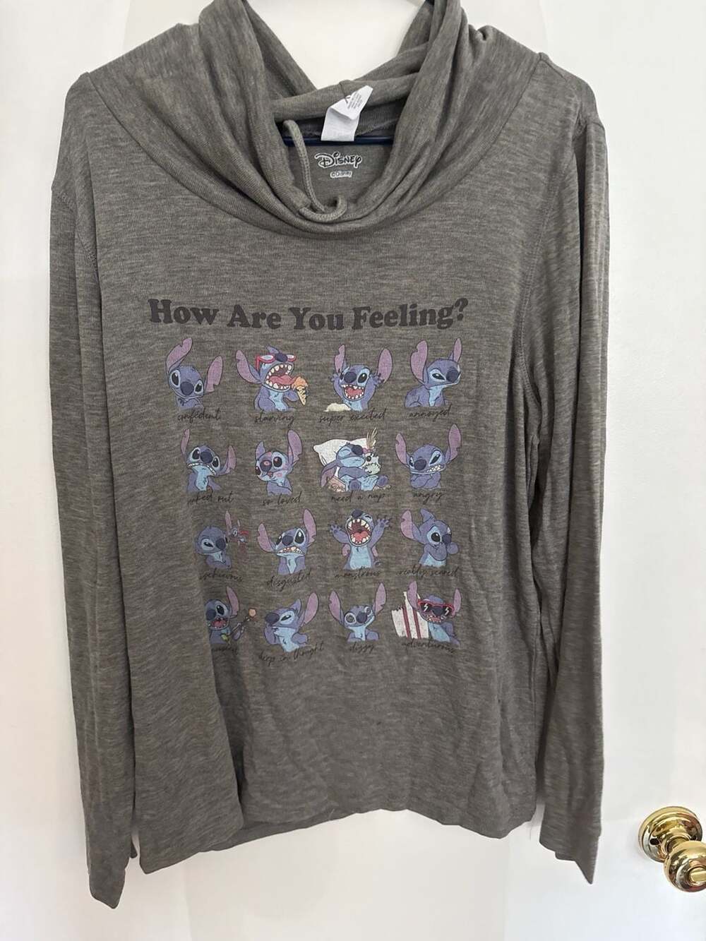 Disney Womens Gray Polycotton Hoodie Stitch Graphic Long Sleeve Pullover XL